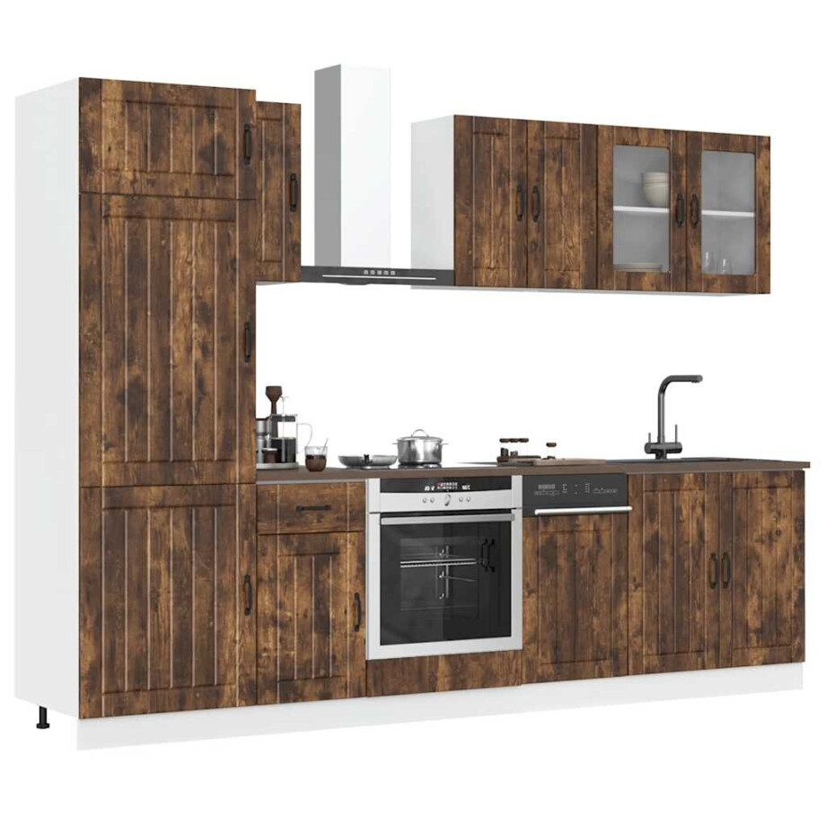 vidaXL 8-delige Keukenkastenset Lucca bewerkt hout gerookt eiken afbeelding 1