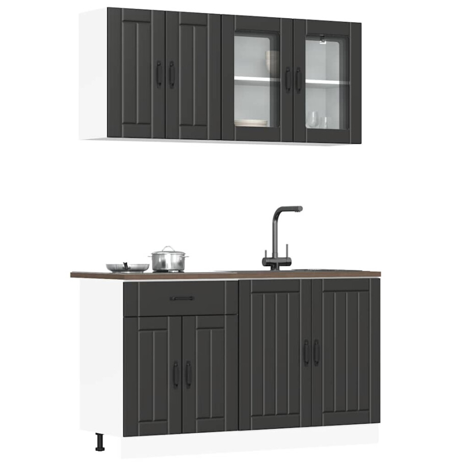 vidaXL 4-delige Keukenkastenset Lucca bewerkt hout zwart vidaXL 4-delige Keukenkastenset Lucca bewerkt hout zwart afbeelding 1