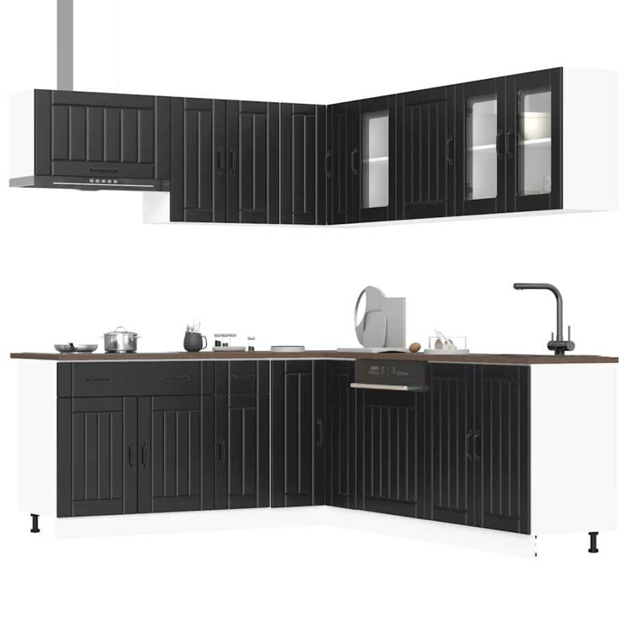vidaXL 11-delige Keukenkastenset Lucca bewerkt hout zwart afbeelding 1