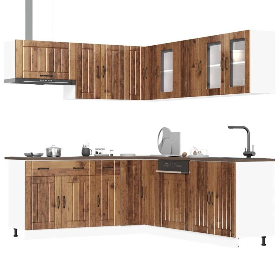 vidaXL 11-delige Keukenkastenset Lucca bewerkt hout oud houtkleurig afbeelding 1