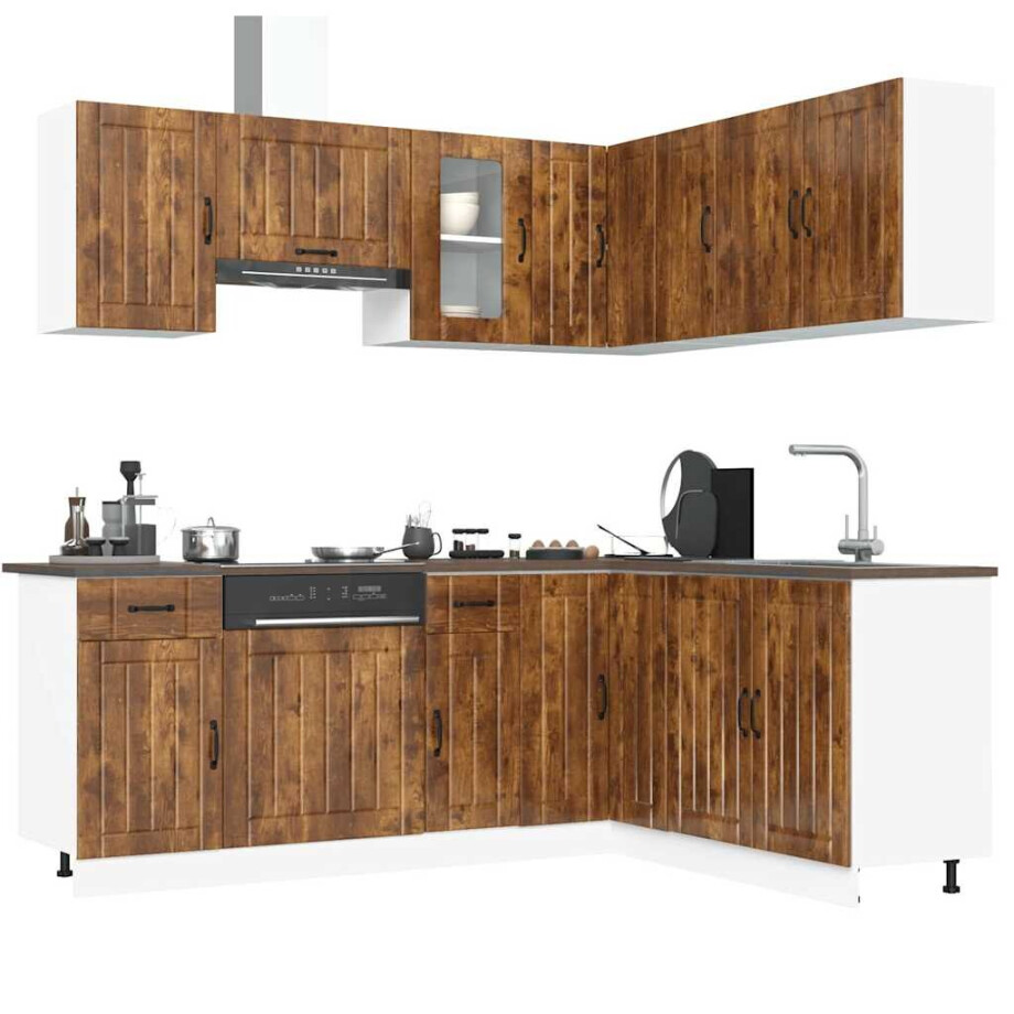 vidaXL 11-delige Keukenkastenset Lucca bewerkt hout gerookt eiken afbeelding 1