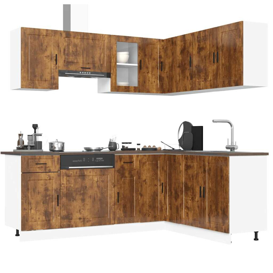 vidaXL 11-delige Keukenkastenset Porto bewerkt hout gerookt eiken afbeelding 1