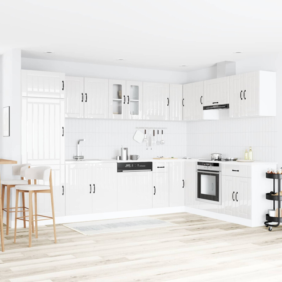 vidaXL Wastafel onderkast Lucca 2 pcs Hoogglans wit Bewerkt hout afbeelding 1