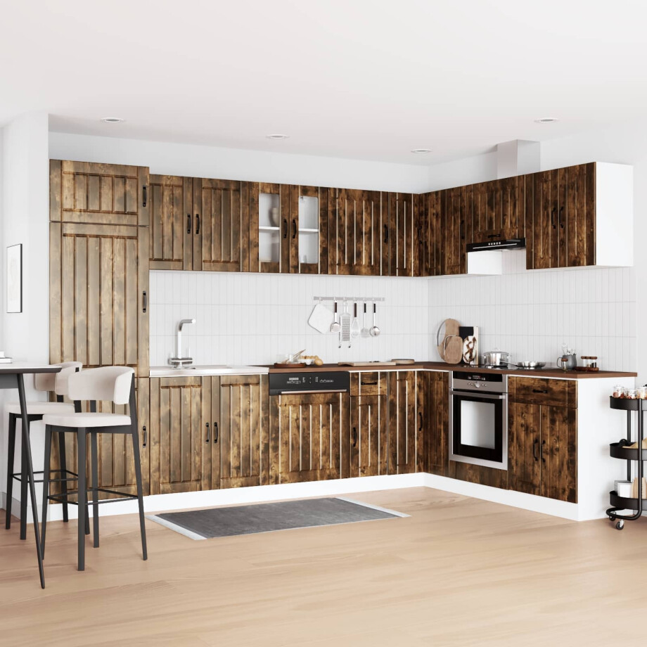 vidaXL Wastafel onderkast Lucca 2 pcs Gerookt eiken Bewerkt hout afbeelding 1