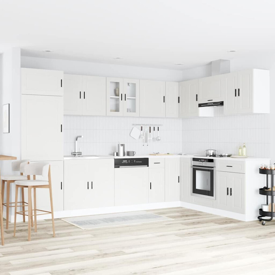vidaXL Wastafel onderkast met opslag Porto 2 pcs Wit Bewerkt hout afbeelding 1