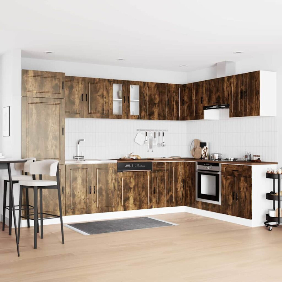 vidaXL Wastafel onderkast met opslag Porto 2 pcs Bruin Bewerkt hout afbeelding 1
