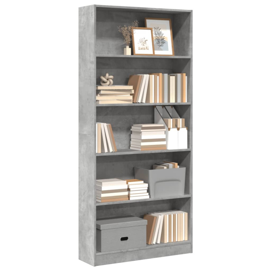 vidaXL Boekenkast 80x24x176 cm bewerkt hout betongrijs afbeelding 1