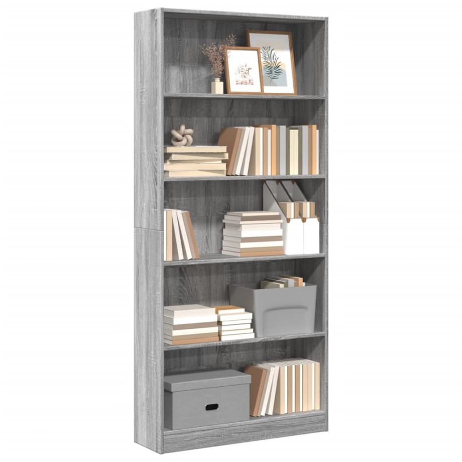 vidaXL Boekenkast 80x24x176 cm bewerkt hout grijs sonoma eikenkleurig afbeelding 1