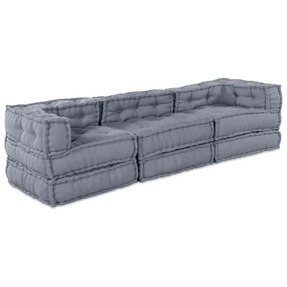 vidaXL Modulair Sofabet 3 pcs Grijs Stof afbeelding 1