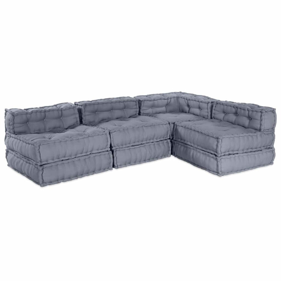 vidaXL Modulair Sofabet 4 pcs Grijs Stof afbeelding 1