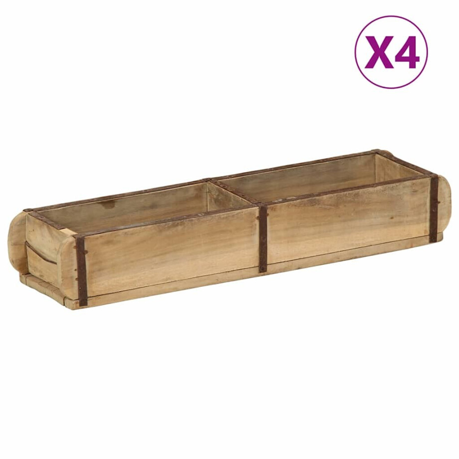 vidaXL Dienblad 4 pcs Bruin 57 x 15 x 9 cm Massief Gerecycled Hout afbeelding 1