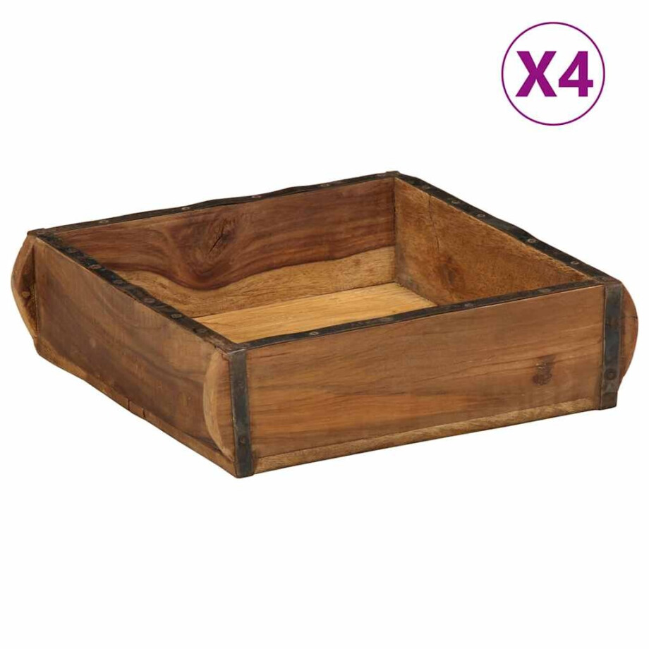 vidaXL Dienblad 4 pcs Bruin 29 x 31 x 10 cm Massief Gerecycled Hout afbeelding 1