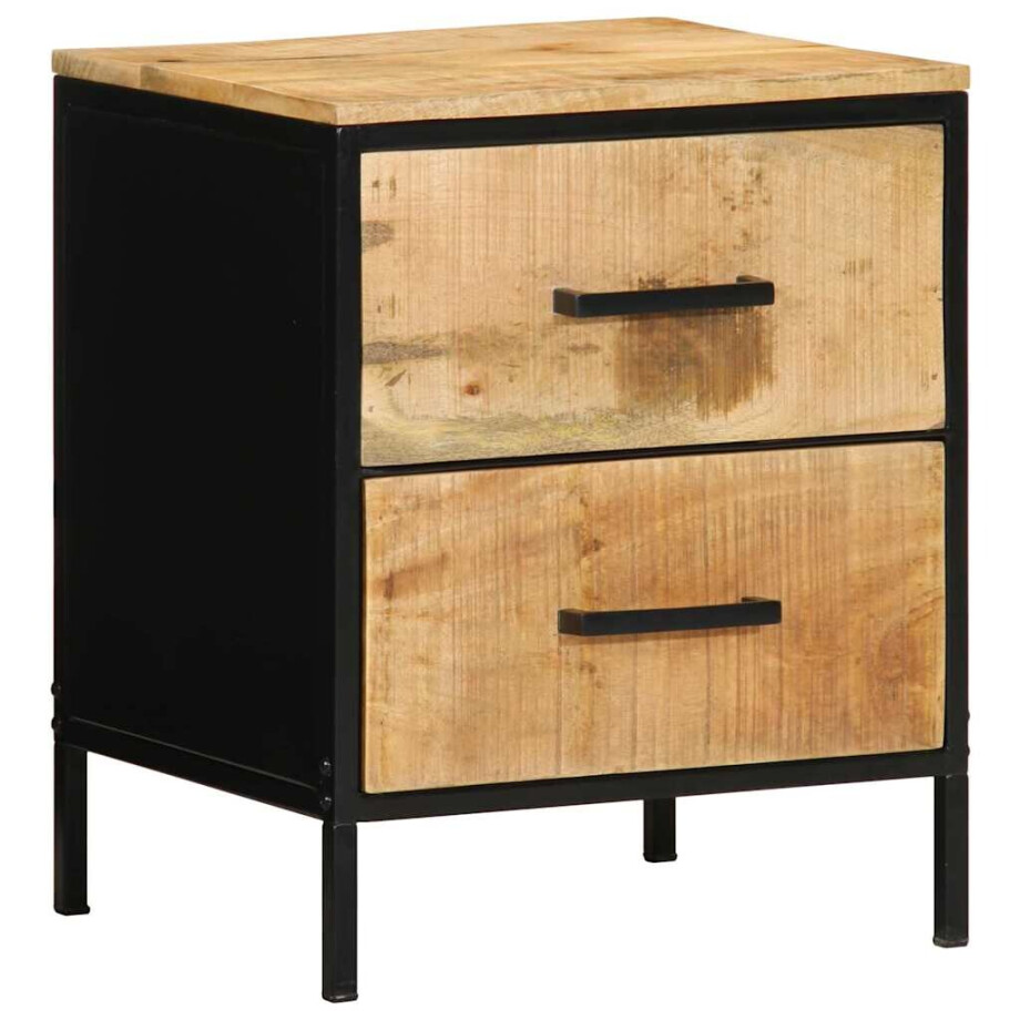 vidaXL Nachtkastje Bruin en zwart 40 x 35 x 50 cm Massief Mango Hout afbeelding 1