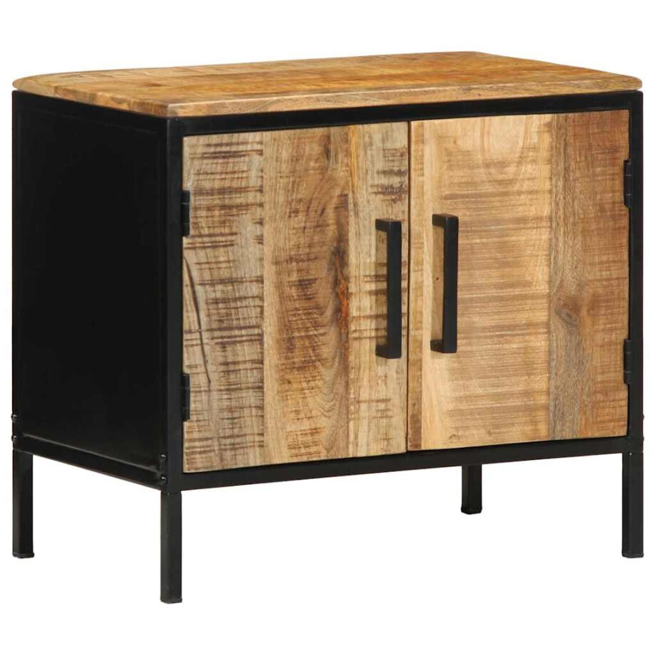 vidaXL Nachtkastje Bruin en zwart 50 x 30 x 45 cm Massief Mango Hout afbeelding 1