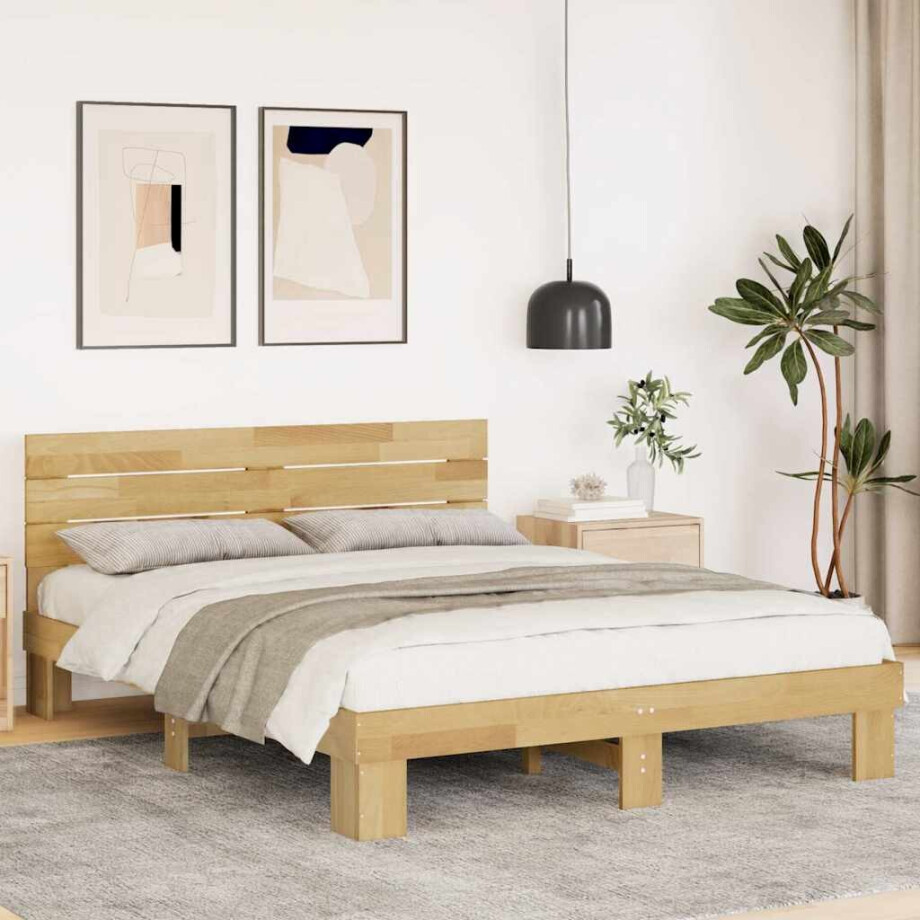 vidaXL Bedframe hoofdeinde zonder matras 140x200 cm massief hout eiken afbeelding 1