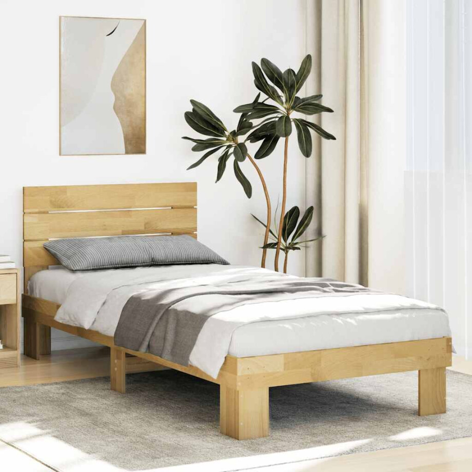 vidaXL Bedframe hoofdeinde zonder matras 75x190 cm massief hout eiken afbeelding 1