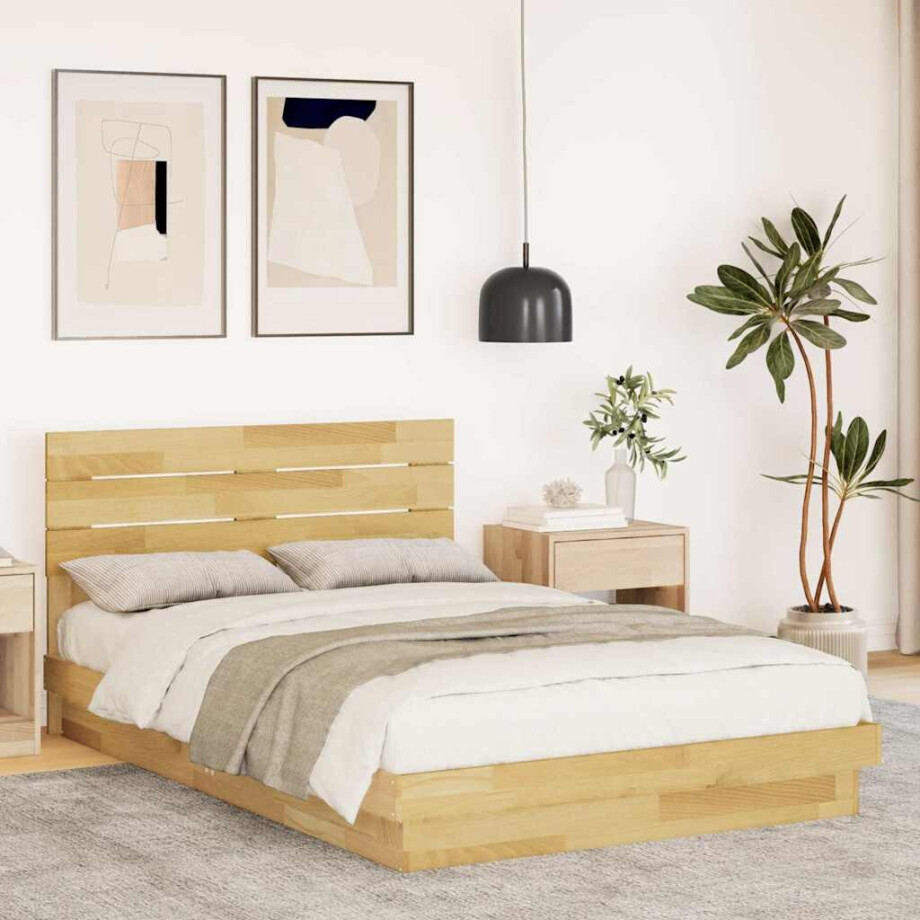 vidaXL Bedframe hoofdeinde zonder matras 120x200 cm massief hout eiken afbeelding 1