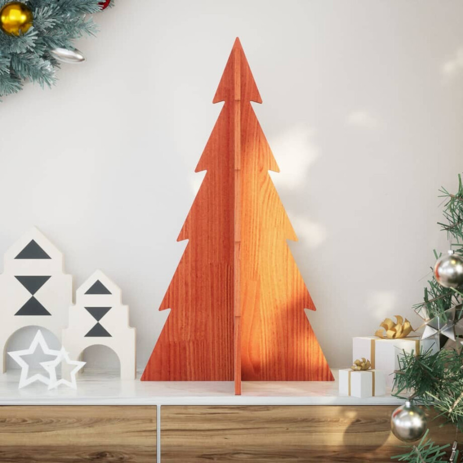 vidaXL Kerstdecoratie kerstboom 80 cm massief grenenhout wasbruin afbeelding 1