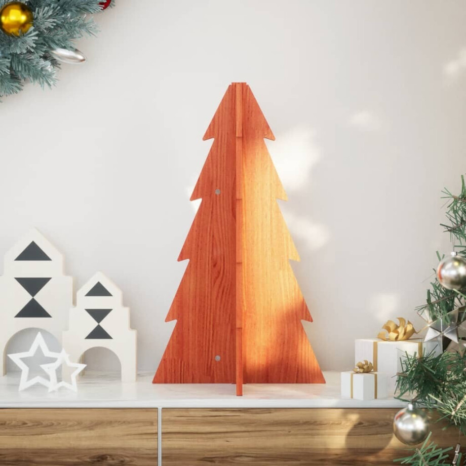 vidaXL Kerstdecoratie kerstboom 69,5 cm massief grenenhout wasbruin afbeelding 1