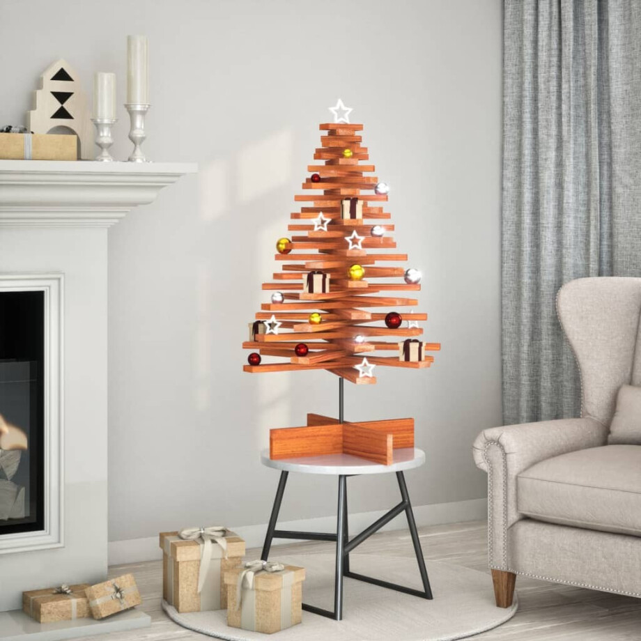 vidaXL Kerstdecoratie kerstboom 100 cm massief grenenhout wasbruin afbeelding 1