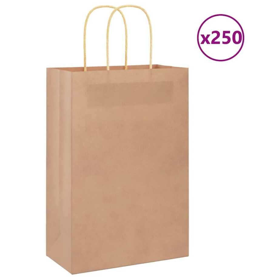 vidaXL Papieren zakjes 250 st met hengsels 21x11x31 cm bruin afbeelding 1