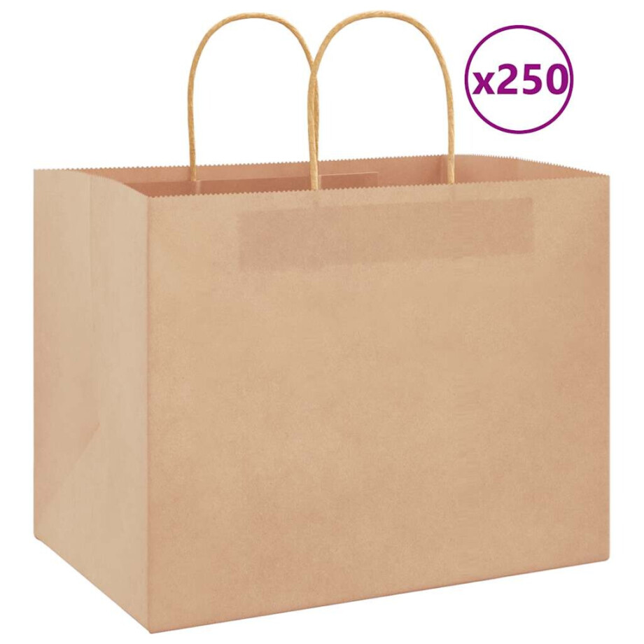 vidaXL Papieren zakken 250 st met hengsels 32x22x24 cm bruin afbeelding 1