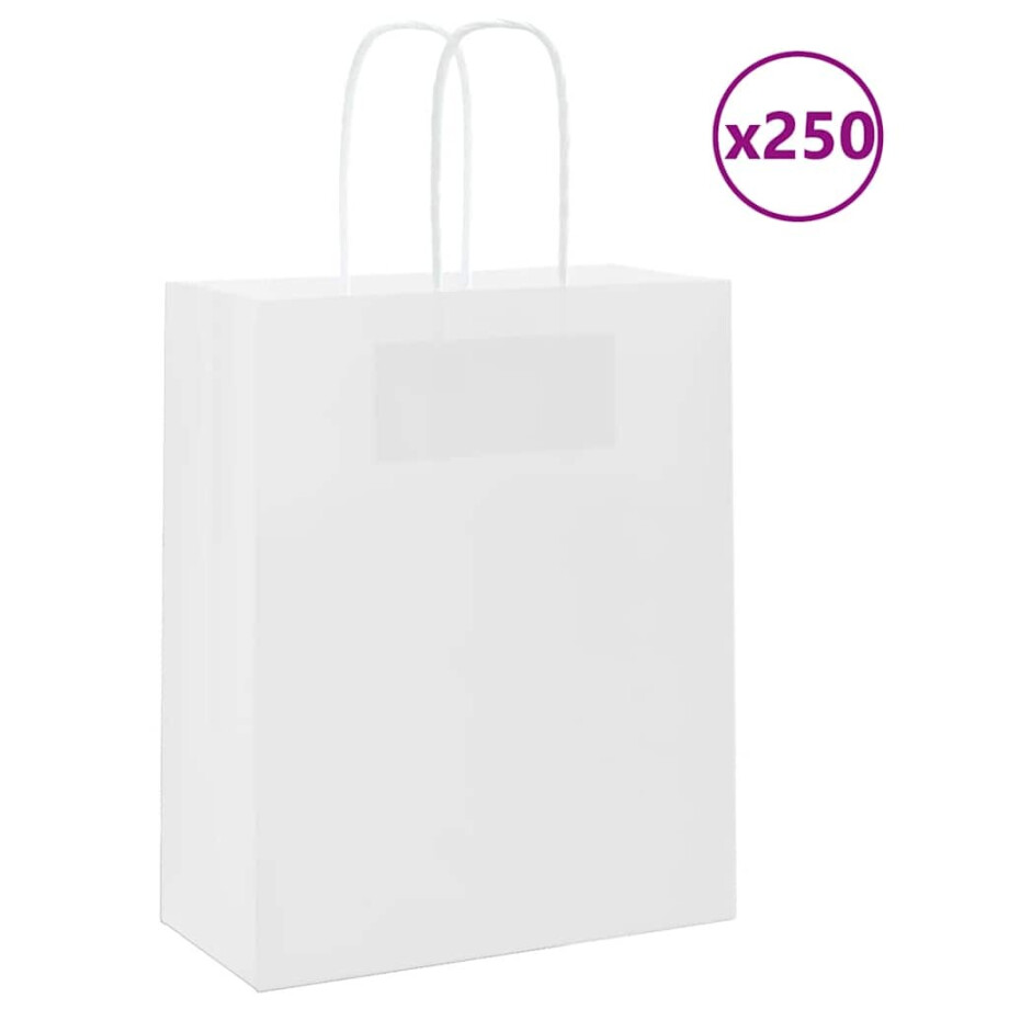 vidaXL Papieren zakken 250 st met hengsels 18x8x22 cm wit afbeelding 1