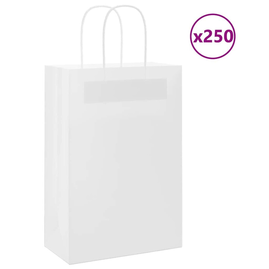 vidaXL Papieren zakjes 250 st met hengsels 21x11x31 cm wit afbeelding 1