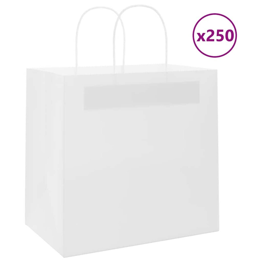 vidaXL Papieren zakken 250 st met hengsels 26x17x25 cm wit afbeelding 1