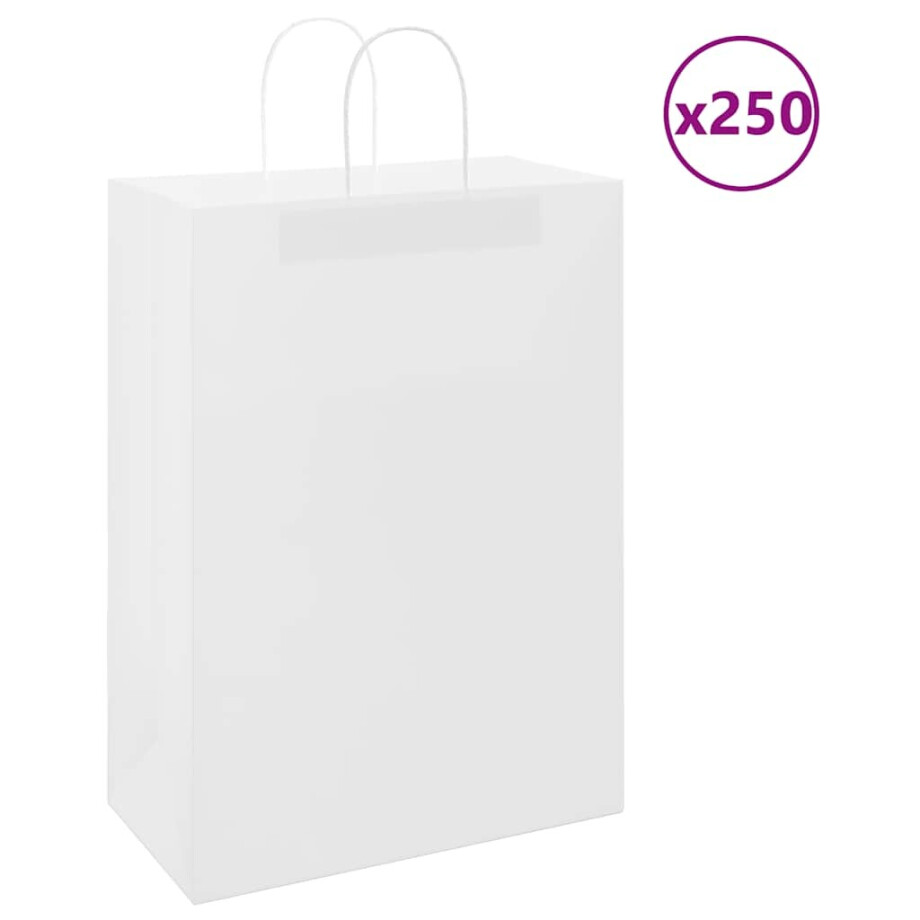 vidaXL Papieren zakken 250 st met hengsels 32x17x44 cm wit afbeelding 1
