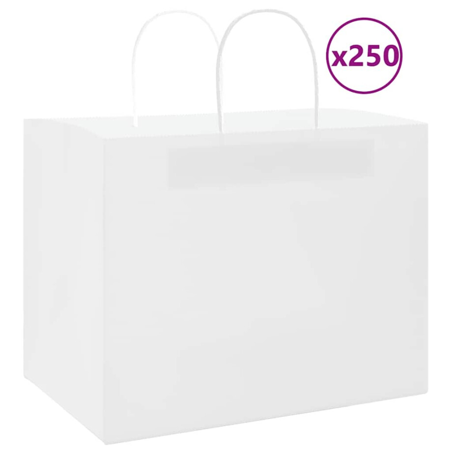 vidaXL Papieren zakken 250 st met hengsels 32x22x24 cm wit afbeelding 1
