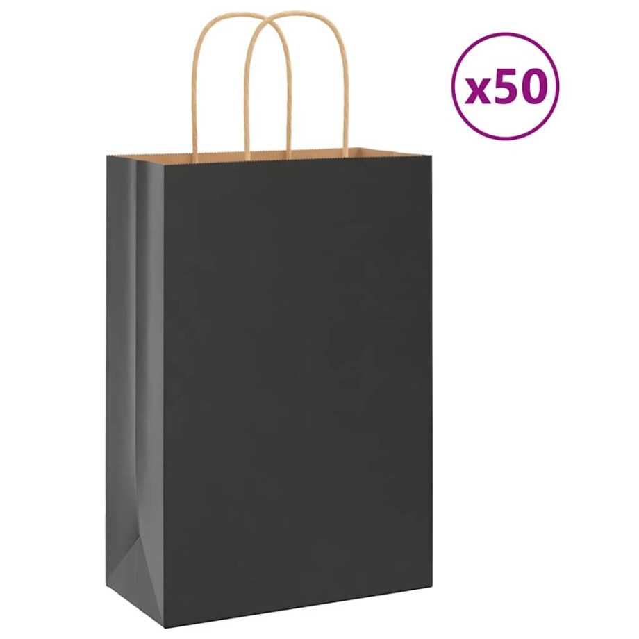 vidaXL Papieren zakjes 50 st met hengsels 21x11x31 cm zwart afbeelding 1