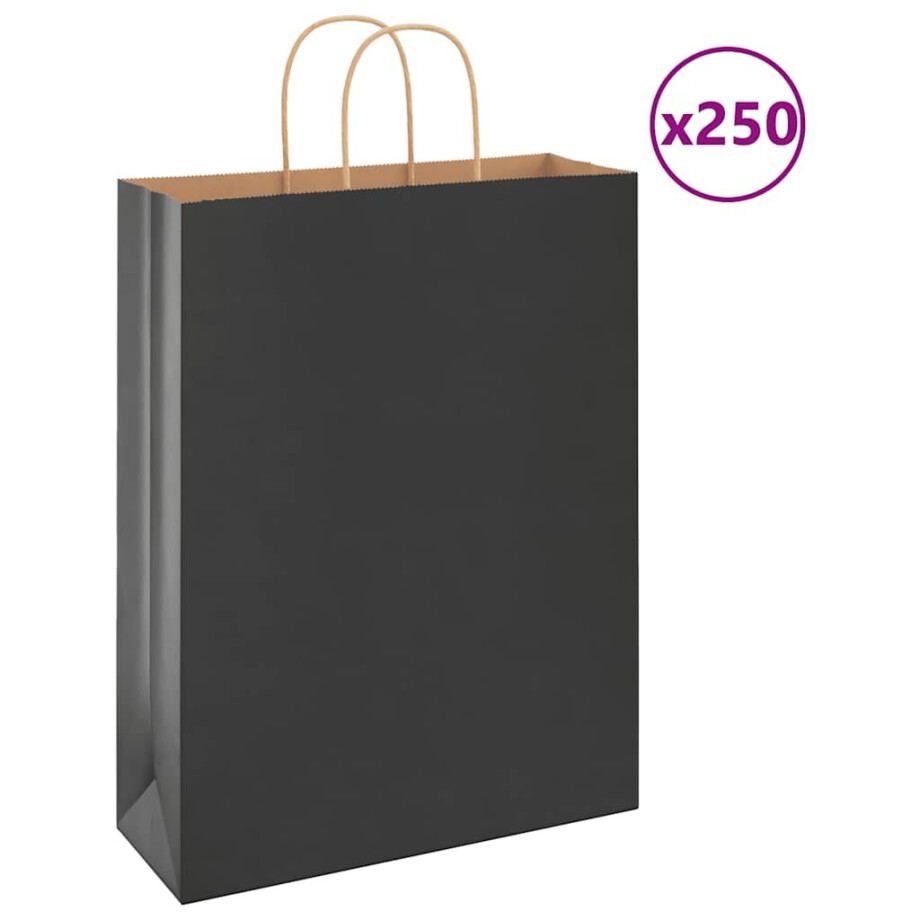 vidaXL Papieren zakken 250 st met hengsels 32x12x42 cm zwart afbeelding 1