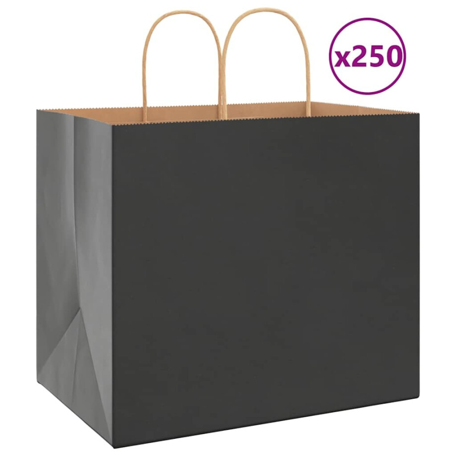 vidaXL Papieren zakken 250 st met hengsels 32x22x28 cm zwart afbeelding 1