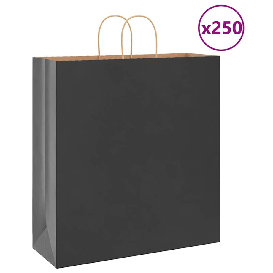 vidaXL Papieren zakken 250 st met hengsels 45x17x48 cm zwart afbeelding 1