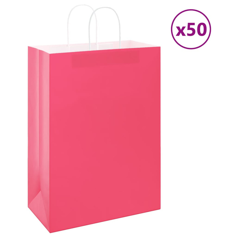 vidaXL Papieren kraftzakken 50 st met hengsels 32x17x44 cm roze afbeelding 1