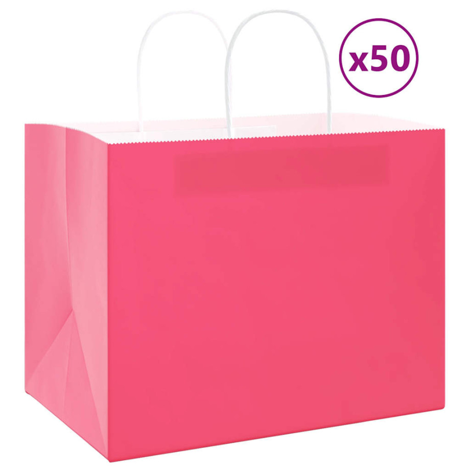 vidaXL Papieren kraftzakken 50 st met hengsels 32x22x24 cm roze afbeelding 1