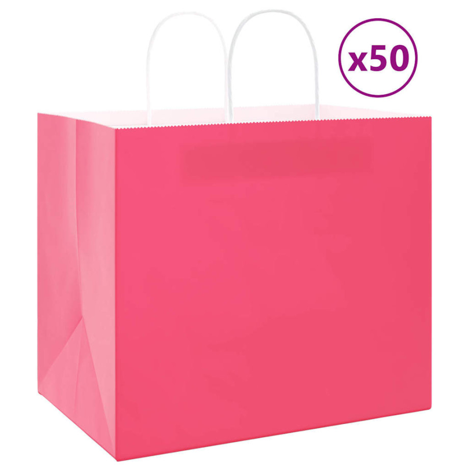 vidaXL Papieren kraftzakken 50 st met hengsels 32x22x28 cm roze afbeelding 1