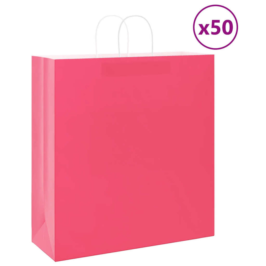 vidaXL Papieren kraftzakken 50 st met hengsels 45x17x48 cm roze afbeelding 1