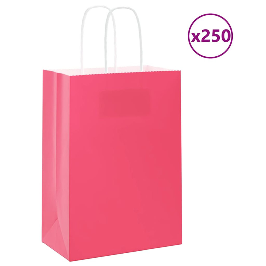 vidaXL Papieren kraftzakken 250 st met hengsels 15x8x21 cm roze afbeelding 1