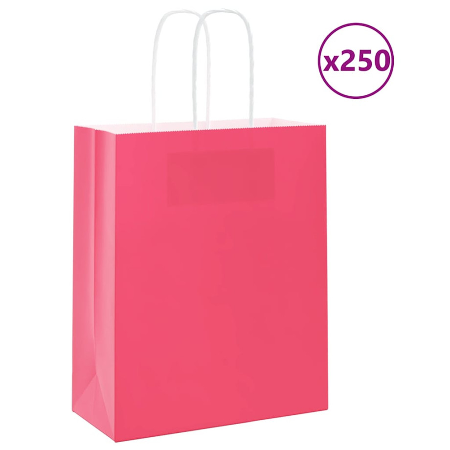 vidaXL Papieren kraftzakken 250 st met hengsels 18x8x22 cm roze afbeelding 1