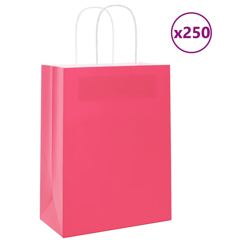 vidaXL Papieren kraftzakken 250 st met hengsels 21x11x28 cm roze afbeelding 1