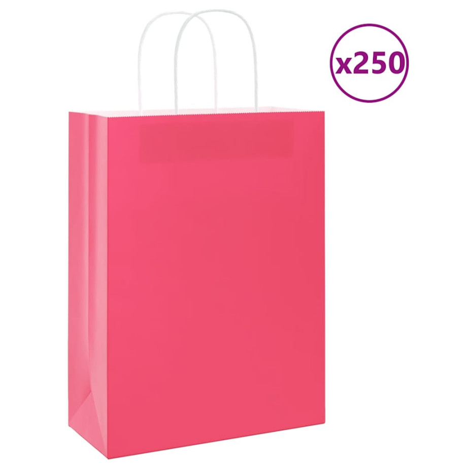 vidaXL Papieren kraftzakken 250 st met hengsels 26x12x35 cm roze afbeelding 1