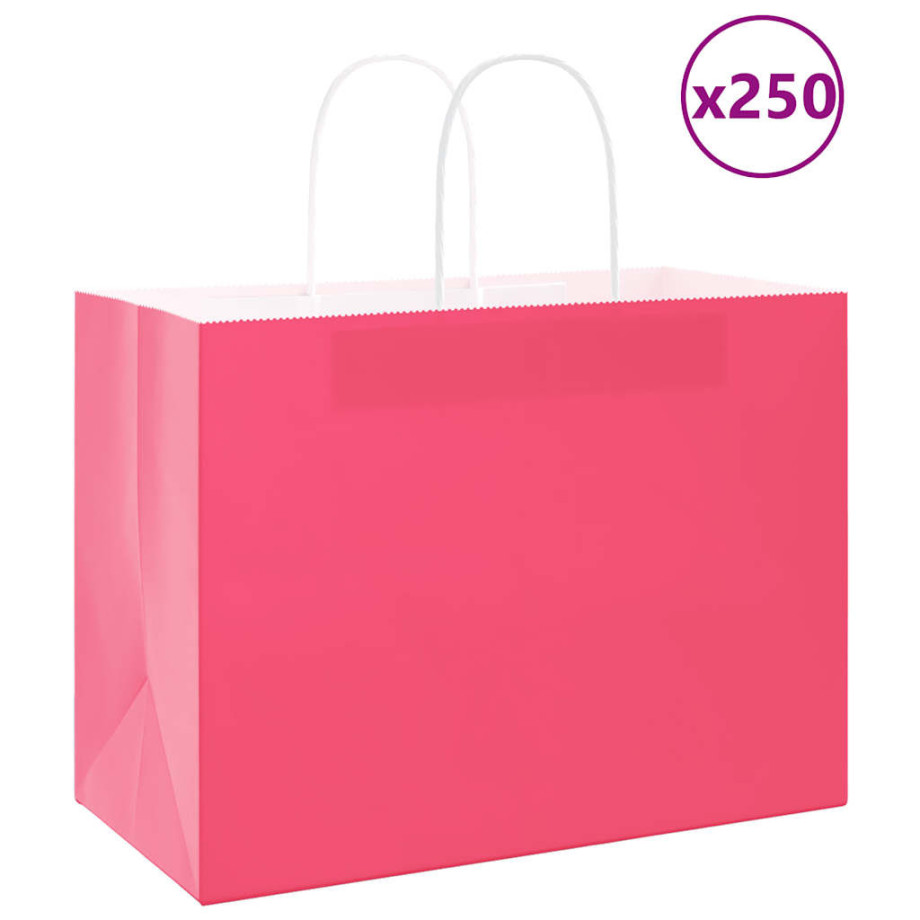 vidaXL Papieren kraftzakken 250 st met hengsels 32x17x25 cm roze afbeelding 1