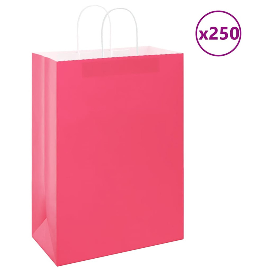 vidaXL Papieren kraftzakken 250 st met hengsels 32x17x44 cm roze afbeelding 1