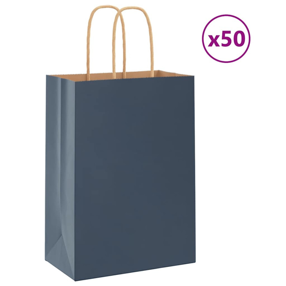 vidaXL Papieren kraftzakken 50 st met hengsels 15x8x21 cm blauw afbeelding 1