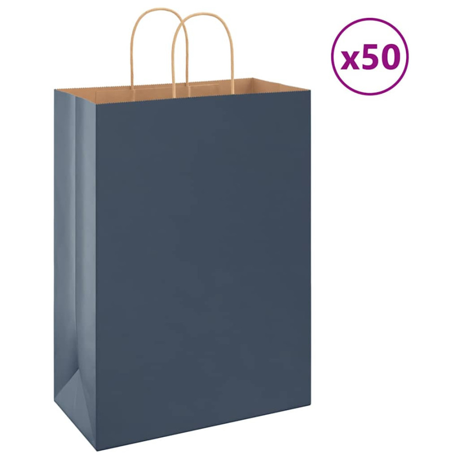 vidaXL Papieren kraftzakken 50 st met hengsels 32x17x44 cm blauw afbeelding 1