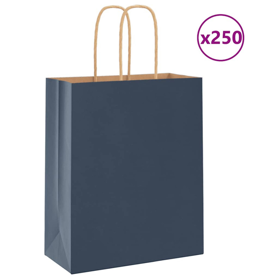 vidaXL Papieren kraftzakken 250 st met hengsels 18x8x22 cm blauw afbeelding 1