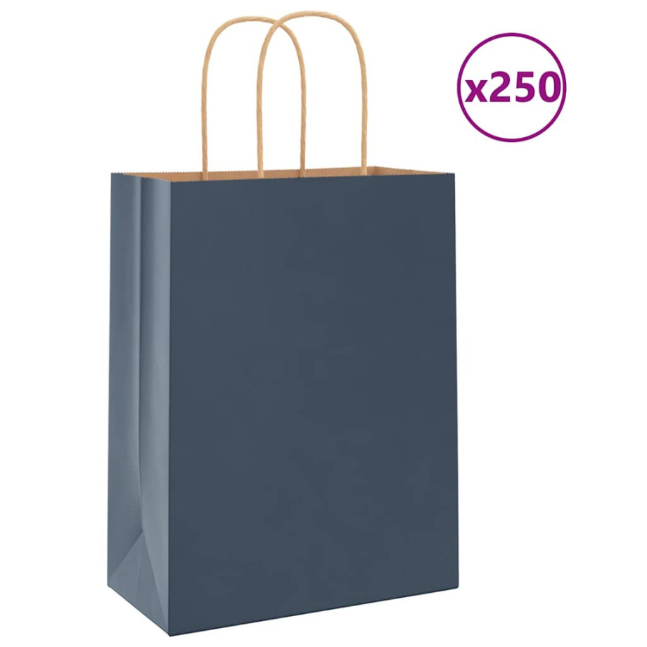 vidaXL Papieren kraftzakken 250 st met hengsels 21x11x28 cm blauw afbeelding 1