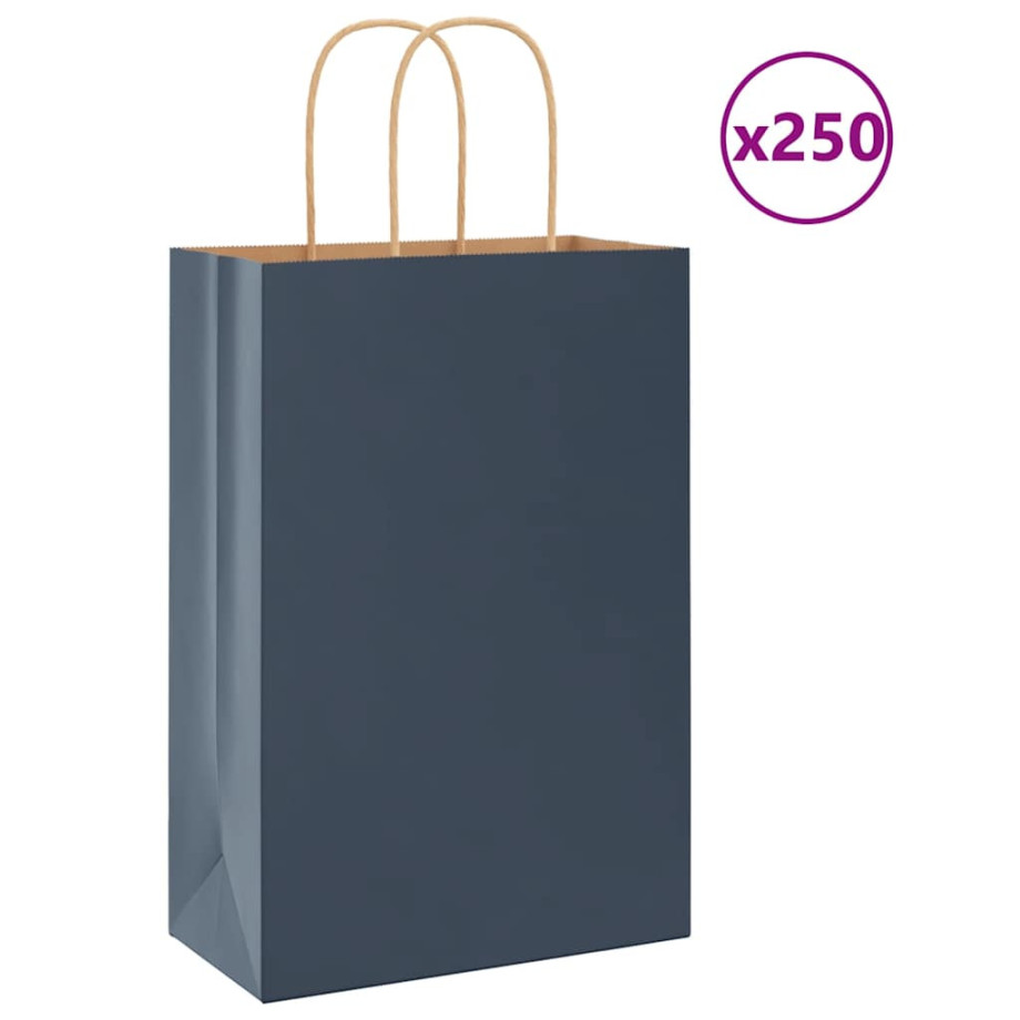 vidaXL Papieren kraftzakken 250 st met hengsels 21x11x31 cm blauw afbeelding 1